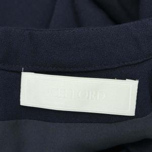 CELFORD ボウタイプリーツワンピース 長袖 ミモレ丈 ロング ノーカラー 38 紺 ネイビー