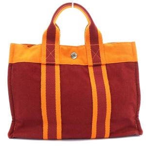 HERMES フレンチフェスティバル ハワイ限定 フールトゥ PM トートバッグ ハンドバッグ キャンバス ボルドー オレンジ