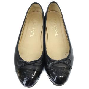 CHANEL バレエシューズ ココマーク レザー 切替 37C ブラック