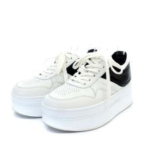 CELINE ブロックスニーカー ウェッジアウトソール プラットフォーム レザー 36 ホワイト ブラック