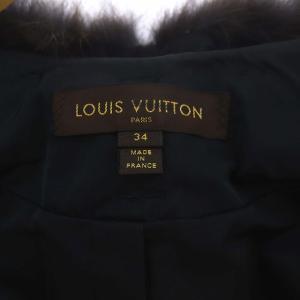 LOUIS VUITTON ファー付き 七分袖 切替 ロングコート 34 ブラック ブラウン