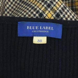 BLUE LABEL CRESTBRIDGE リブニットドッキングワンピース 膝丈 長袖 切替 フレア 38 紺 茶色 マルチカラー