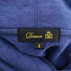 Drawer コットンカシミヤ裏毛ロングフーディーワンピース ミモレ丈 長袖 1 青 ブルー