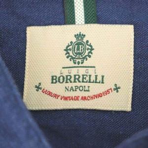LUIGI BORRELLI スタンドカラーリネンシャツ カジュアルシャツ 長袖 前開き M 紺 ネイビー