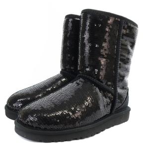 UGG australia クラシックショートスパークレス Classic Short Sparkles ムートンブーツ ミドル ロゴ 23cm 黒 ブラック