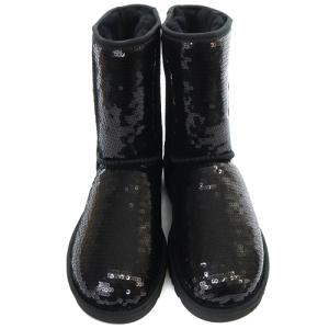 UGG australia クラシックショートスパークレス Classic Short Sparkles ムートンブーツ ミドル ロゴ 23cm 黒 ブラック