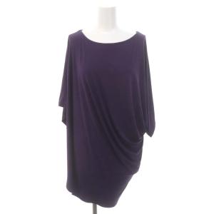 アシンメトリー ドレープドルマンプルオーバー カットソー 五分袖 紫 パープル