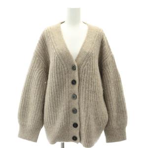 22AWベビーアルパカ畦カーディガン ニット 長袖 Vネック ウール混 オーバーサイズ F ベージュ
