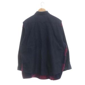 N.HOOLYWOOD 23AW チェック切替 再構築 シャツ デニム 長袖 40 濃紺 ネイビー ピンク