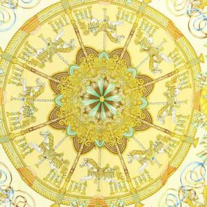 LUNA PARK 遊園地 回転木馬 シルクスカーフ 黄色 イエロー カレ90