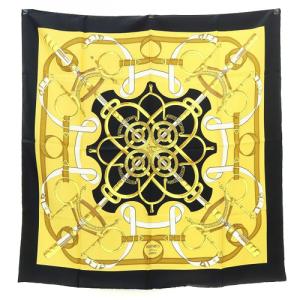 Eperon dor 黄金の拍車 シルクスカーフ 黒 ブラック 黄色 イエロー カレ90