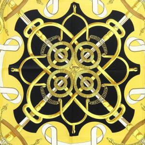 HERMES Eperon dor 黄金の拍車 シルクスカーフ 黒 ブラック 黄色 イエロー カレ90