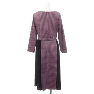 Diagram GRACE CONTINENTAL プリーツ切替チェックワンピース ロング 長袖 36 ピンク 紫 パープル