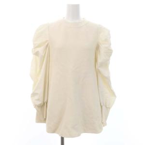 バックリボンニットプルオーバー カットソー 切替 長袖 36 アイボリー