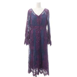 コードレースロングワンピース 長袖 36 青 紫 ブルー パープル