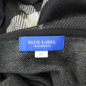 BLUE LABEL CRESTBRIDGE チェック ウエストマーク ワンピース ひざ丈 長袖 フード ウール混 36 S 紺 ネイビー グレー