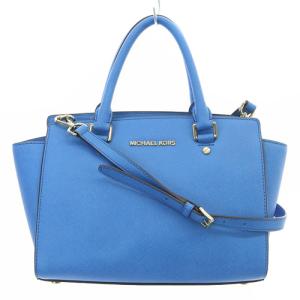 ハンドバッグ ショルダーバッグ 2way ロゴ レザー 青 ブルー