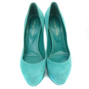 Sergio Rossi ストームヒール アーモンドトゥ パンプス スエード ハイヒール 35.5 22.5-23cm 青 ブルー