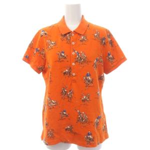 THE SKINNY POLO ホース総柄 ポロシャツ 半袖 鹿の子 L オレンジ