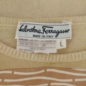 Salvatore Ferragamo シルク切替ウール半袖ニット カットソー L ベージュ