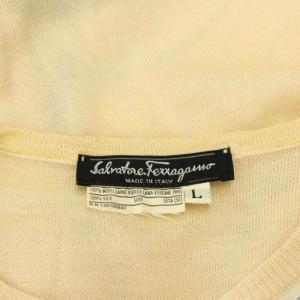 Salvatore Ferragamo シルク 切替ロゴフラワープリントカーディガン 長袖 ウール L ベージュ 茶色 青