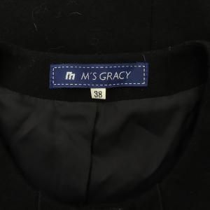 M'S GRACY ウール フリル ノーカラーコート ロング 38 黒 ブラック