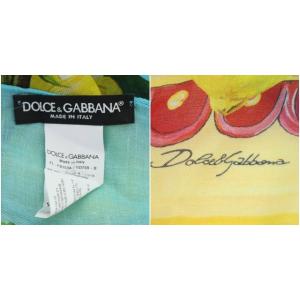DOLCE&GABBANA スカーフ 大判 レモン柄 フルーツ柄 シルク混 フリンジ 水色 ブルー
