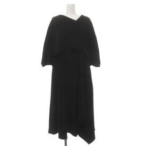 レイヤードデザイン ワンピース ロング マキシ丈 九分袖 斜めVネック 36 黒 ブラック