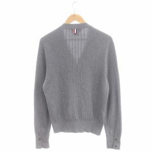 THOM BROWNE カーディガン Vネック 長袖 切替 ストライプ S グレー