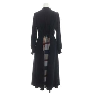 BLUE LABEL CRESTBRIDGE ドライサテンシャツドレス ワンピース ロング 長袖 フリルカラー バックレースアップ チェック 36 紺 ネイビー マルチカラー