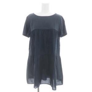 フロートローンカットソー 半袖 チュニック ティアード バックリボン 38 紺 ネイビー
