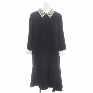 ビジューカラーワンピース ロング ミモレ 長袖 38 黒 ブラック