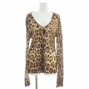 レオパード柄クルーネックカーディガン ニット 長袖 40 茶 ブラウン