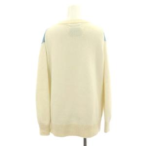 MUVEIL パールホースクルーネックニット セーター 長袖 装飾 ウール混 36 オフホワイト 水色 グレー