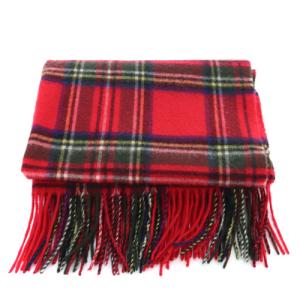 SHIPS CASHMERE チェック柄 フリンジ カシミヤ マフラー ストール 赤 レッド