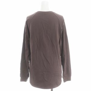 Drawer コットン天竺クルーネックロングスリーブ Tシャツ カットソー 長袖 ロゴ刺繍 茶 ブラウン