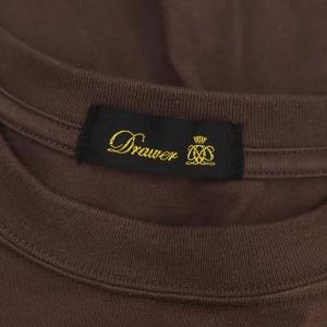 Drawer コットン天竺クルーネックロングスリーブ Tシャツ カットソー 長袖 ロゴ刺繍 茶 ブラウン