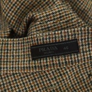 PRADA ウールチェックセンタープレストラウザーパンツ ストレート 46 茶 緑 オフホワイト