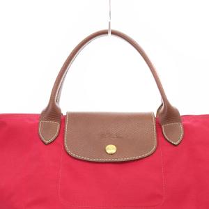Longchamp ルプリアージュ M トートバッグ ハンドバッグ 切替 赤 レッド 茶色 ブラウン