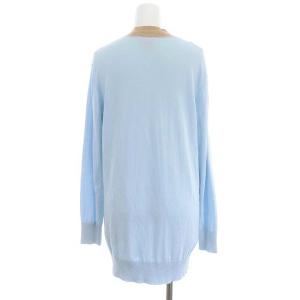 TORY BURCH ロゴボタン バイカラーロングカーディガン 長袖 ニット XS 水色 茶 ライトブルー ブラウン