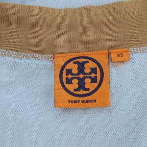 TORY BURCH ロゴボタン バイカラーロングカーディガン 長袖 ニット XS 水色 茶 ライトブルー ブラウン