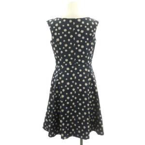 TOCCA ワンピース ノースリーブ 膝丈 デニム 花柄刺繍 コットン混 0 インディゴ 白 黄