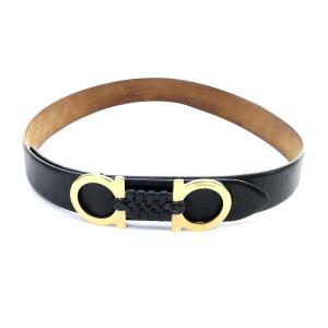 Salvatore Ferragamo ベルト ガンチーニ レザー 75 黒 ブラック GG-23A690