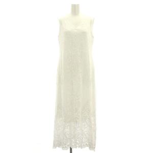 刺繍ロングワンピース ノースリーブ Vネック インナー付き 36 白 ホワイト