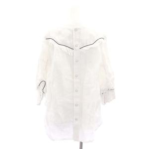 sacai リネン 七分袖 ブラウス バックボタン 七分袖 バックテール 2 白 黒 ホワイト ブラック 18-03692