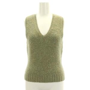 ウールミックスニットベスト プルオーバー Vネック XS グリーン