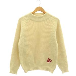 FLAMES LOGO刺繍 カールカールモックネックセーター ニット 長袖 M クリーム色 赤 レッド