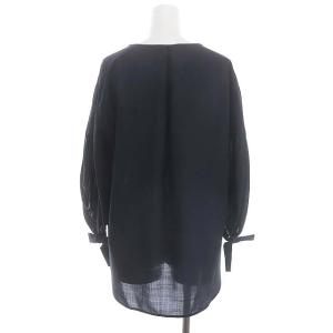 ebure ウール シアー ギャザー ブラウス 五分袖 フロントボタン スキッパー 36 S 紺 ネイビー