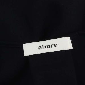 ebure ウール シアー ギャザー ブラウス 五分袖 フロントボタン スキッパー 36 S 紺 ネイビー