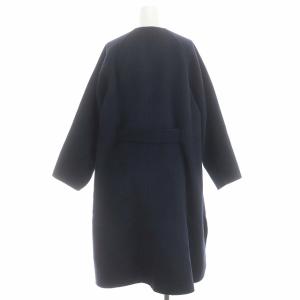 Drawer ケヌキスナップフレアコート ノーカラー ロング カシミヤ混 ベルト 34 ネイビー